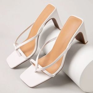 Square-toed White Heels